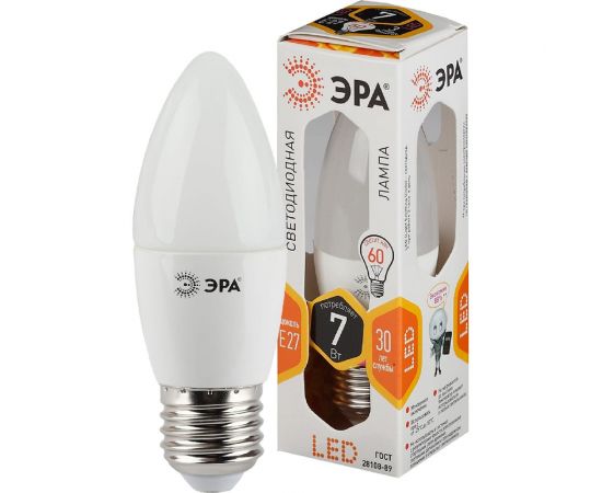 Светодиодная лампа ЭРА LED B35-7W-827-E27 диод, свеча,тепл Б0028479 – изображение 5