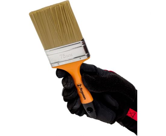 Плоская кисть Петрович 75 мм, искусственная щетина, пластиковая рукоятка 4100002365 – изображение 5