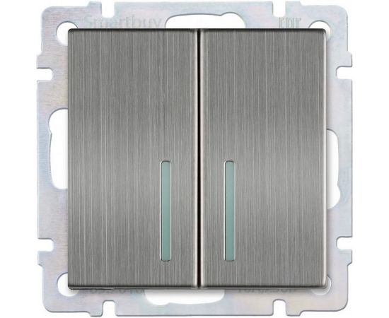 Проходной выключатель Smartbuy 2-клавишный с индикатором 10А серый никель Нептун SBE-05gn-10-SW22-1 