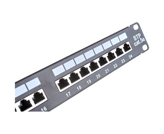 Панель NETLAN 19"", 1U, 24 порта, категория 5e, RJ45/8P8C, экранированная, черная EC-URP-24-SD2 – изображение 2
