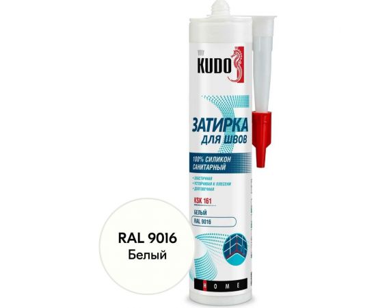 Герметик-затирка для швов KUDO HOME силиконовый санитарный, белый RAL 9016 KSK-161 – изображение 2