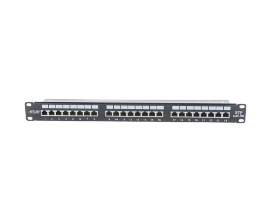 Панель NETLAN 19"", 1U, 24 порта, категория 5e, RJ45/8P8C, экранированная, черная EC-URP-24-SD2 – изображение 3