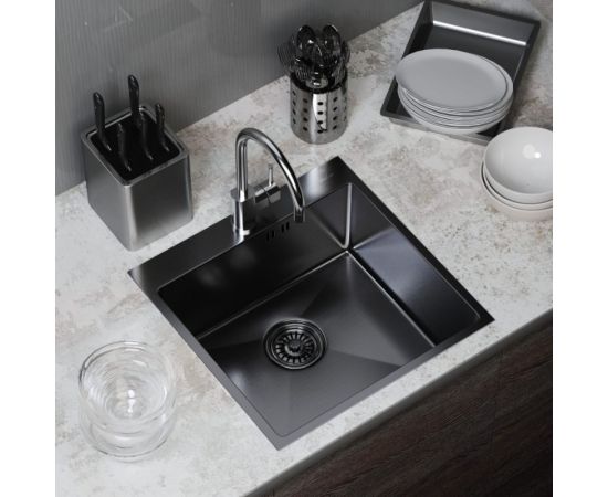 Настольная мойка MIXLINE PRO 50x50, 3 мм, выпуск 3 1/2, 20 см, с сифоном, черный графит 547230 – изображение 4