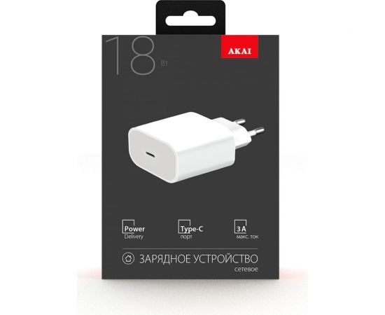 Универсальное сетевое зарядное устройство AKAI CH-6A08 1Type-C,PD, 3A, белый CH-6A08W – изображение 4