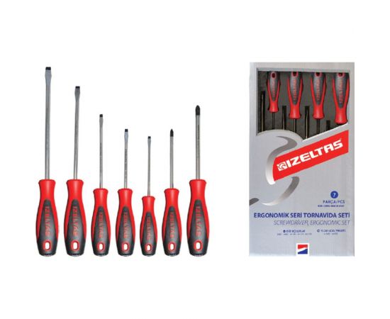 Набор отверток IZELTAS ERGONOMIK прямой+крестообразный шлиц, 7 предметов 4350008107 