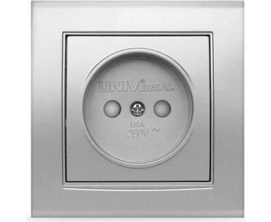 Розетка UNIVersal Бриллиант одноместная, б/з, с/у, з/ш, 16А, 220В, серебро еврослот 7949841 