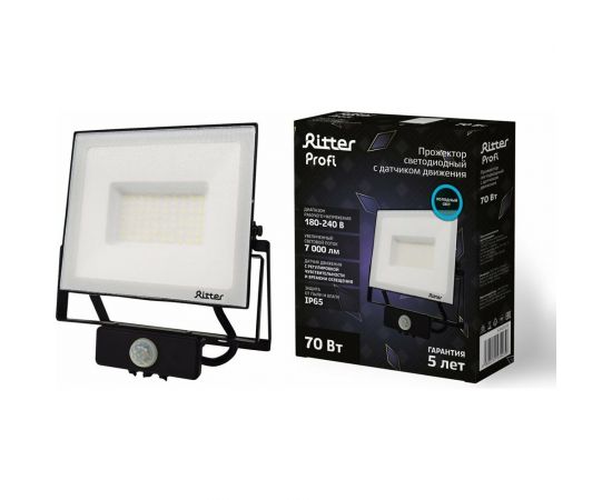 Светодиодный прожектор RITTER серия PROFI 230В 70 Вт 6500К 7000Лм IP65 черный с датчиком движения 53423 9 