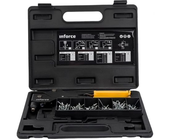 Литой ручной заклепочник Inforce поворотный 360 град., в кейсе, с набором заклепок 2.4-4.8 мм 06-14-111 