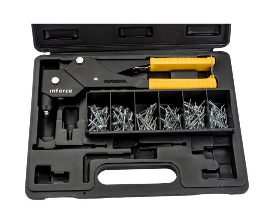 Литой ручной заклепочник Inforce поворотный 360 град., в кейсе, с набором заклепок 2.4-4.8 мм 06-14-111 – изображение 4