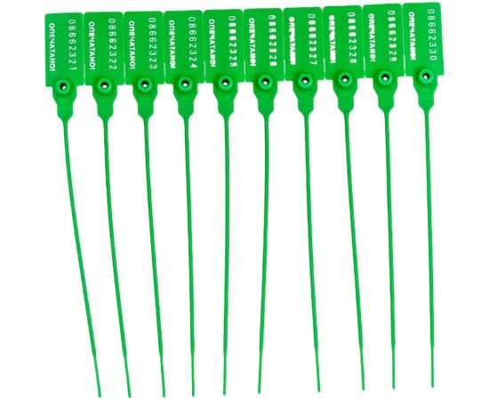 Пластиковая номерная пломба Пломба.Ру D 2,3 мм, L 140 мм, Цвет Зеленый 50 шт. 619311 