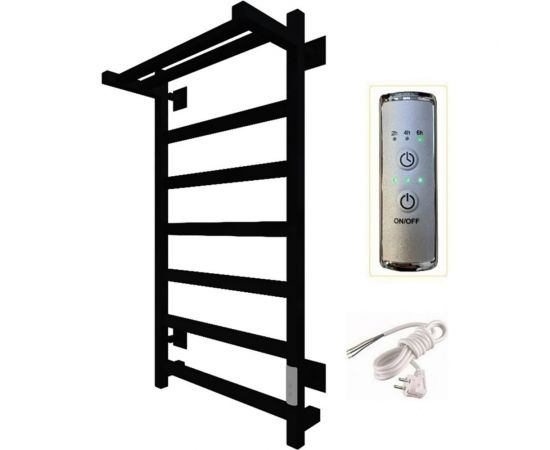 Электрический полотенцесушитель Zox ЛЦ 80x50 с полкой, 7 перекладин, триумф, черный, правый 323 Вт 549230 