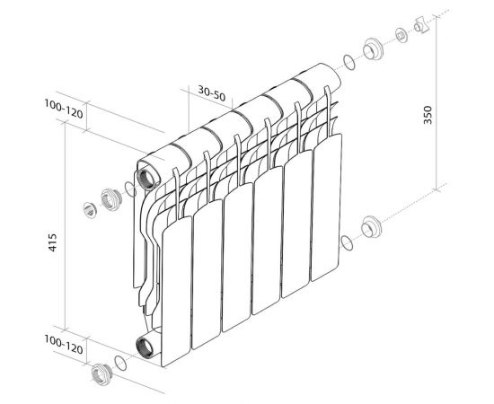 Радиатор Royal Thermo Revolution Bimetall 350 - 4 секции НС-1072194 – изображение 12