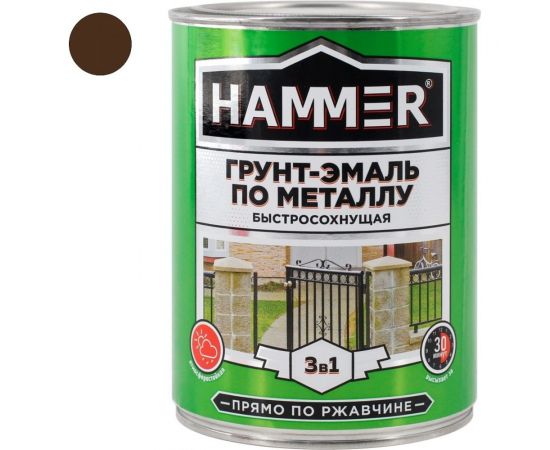 Грунт-эмаль по металлу HAMMER 3в1 б/с шоколадная 0,9 кг ЭК000132857 – изображение 2