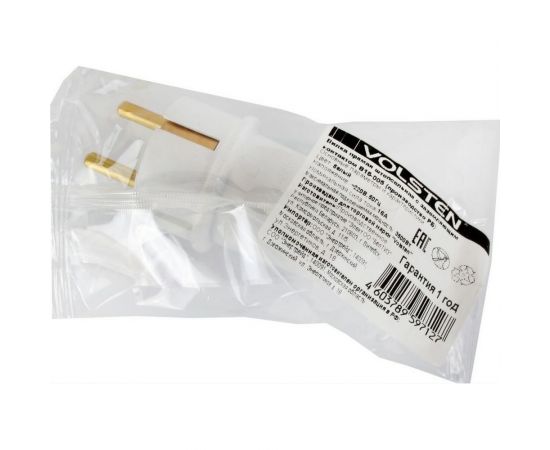 Прямая разборная вилка Volsten Sb2-PZ2 16А белая евро с заземлением модель В 16-005 14441 – изображение 2