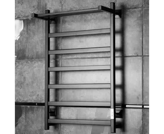 Электрический полотенцесушитель Zox ЛЦ 80x50 с полкой, 7 перекладин, триумф, черный, правый 323 Вт 549230 – изображение 2
