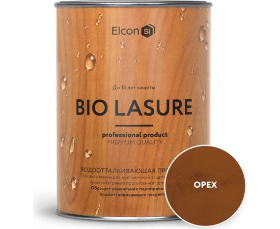 Водоотталкивающая пропитка Elcon Bio Lasure для защиты дерева до 15 лет, антисептик (орех; 0.9 л) 00-00461942 