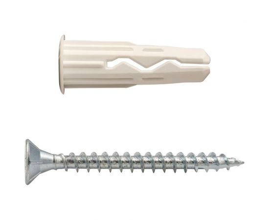 Универсальный нейлоновый дюбель ЕВРОПАРТНЕР белый, multi pro, 6x25 мм, шуруп multi, пот. голова, tx15, zn, 4x45 мм, бита tx, 30 шт. RB3 0133 