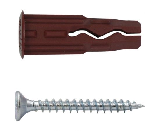 Универсальный нейлоновый дюбель ЕВРОПАРТНЕР коричн., multi pro, 5x20 мм, шуруп multi, пот. голова, tx15, zn, 3,5x25 мм + бита tx, 45 шт. RB3 0128 