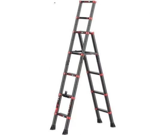 Телескопическая лестница-стремянка WORKY BLACK 6+7 ступеней, 1.7м+2м ARD257796 