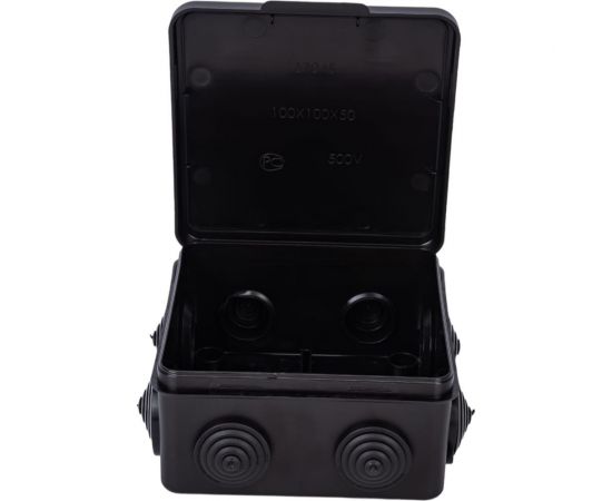 Распределительная коробка Ruvinil ОП 100х100х50мм откидная крышка УХЛ1 IP54 черный 67045Ч – изображение 2