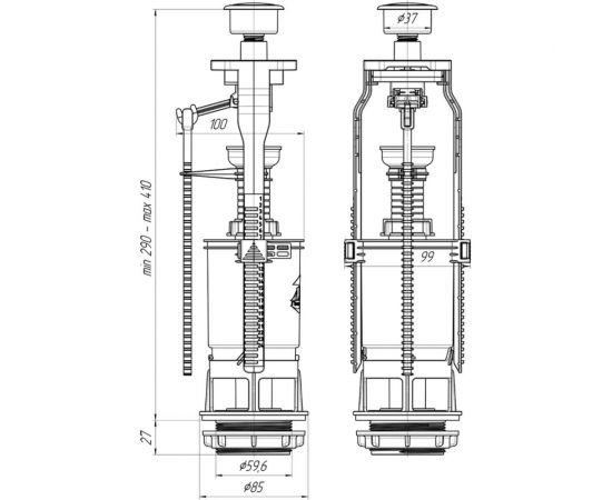 Арматура для бачка АНИ Пласт сливная, кнопка хром, 1 режим, эконом WC7030M 023-2645 – изображение 2