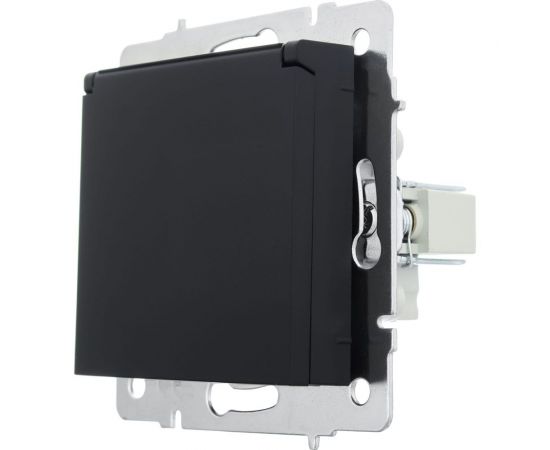 Розетка Lezard VESNA с заземлением, с крышкой, ПБТ, чёрный бархат 742-4288-123B – изображение 2