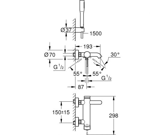 Однорычажный смеситель для ванны с душевым гарнитуром GROHE Essence New 33628001 – изображение 3