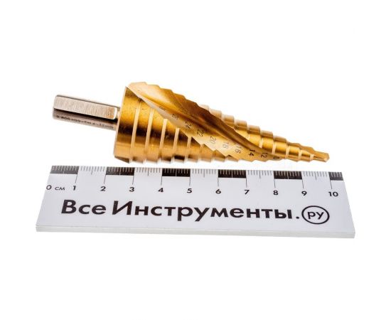 Сверло ступенчатое по металлу SPIRAL HSS-TiN 4-32х2/102 мм D.BOR SDSP-TIN-04-32-10 – изображение 3