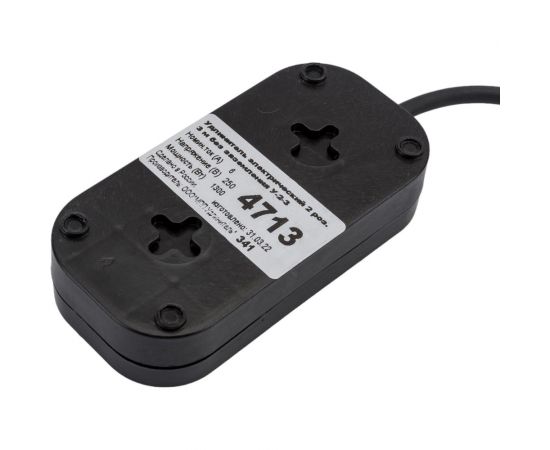 Сетевой удлинитель МПП УДЛИНИТЕЛЬ У-2-3, 1300 Вт, 6А, 2гнезда, 3 м, без заземления, черный, ПВС, 2x0,75 999000000003402 – изображение 4