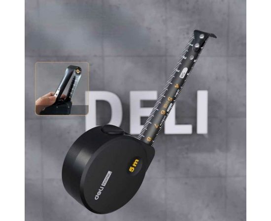 Рулетка DELI Home Series Black HT8519 5 м, 19 мм, эксклюзивный дизайн, корпус высококачественный Софт-тач пластик 104619 – изображение 10