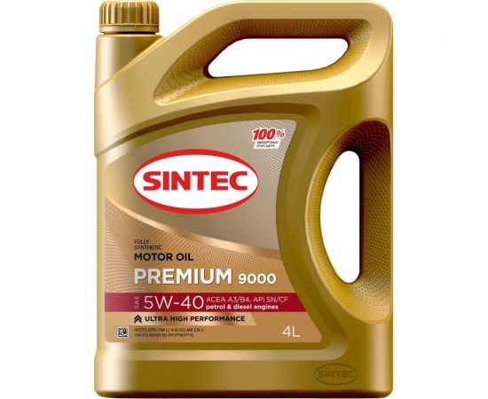 Моторное синтетическое масло Sintec PREMIUM SAE 5W-40 API SN, ACEA A3/B4, 4 л 801971 