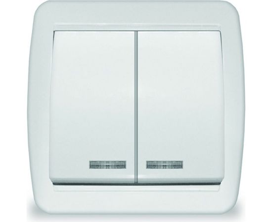 Двухклавишный выключатель UNIVersal Клио с подсветкой, IP44, открытой устанвоки, 10А, 220В, белый еврослот К2227 