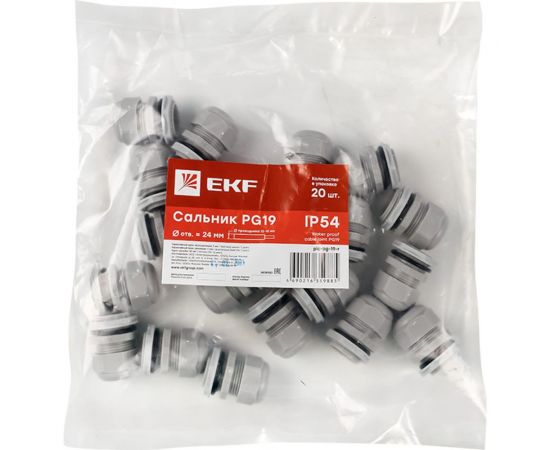 Сальник EKF PROxima PG19, IP54, d отверстия 23 мм, d провода 12-15 мм, 20 штук plc-pg-19-r – изображение 3