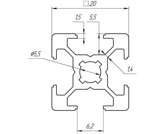 Профиль конструкционный 20x20х2000 мм, паз 6 мм Алтервиа A11202006X2000 – изображение 4