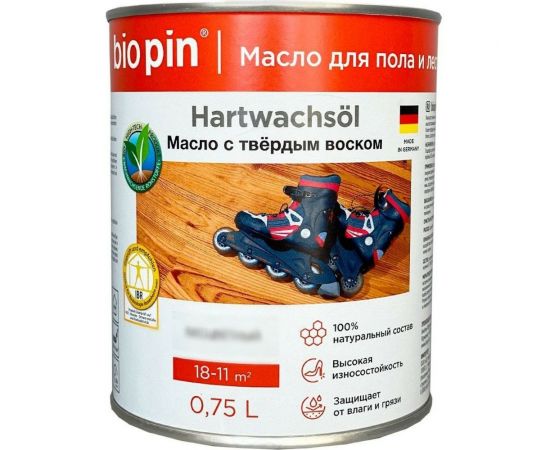 Масло для пола с твердым воском BIO PIN 1910 Hartwachsol в цвете Прозрачный коричневый 0.75 л 19101F103 