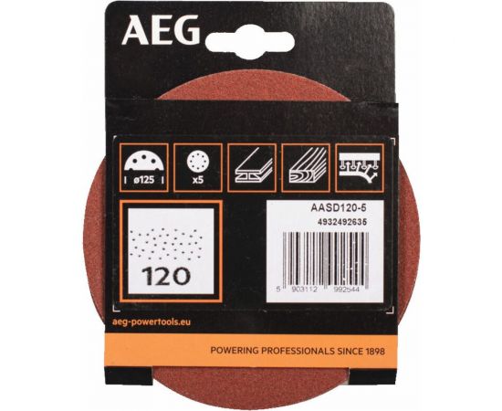Шлифовальные диски AASD120-5 5 шт, 125 мм, Р120 AEG 4932492635 – изображение 2