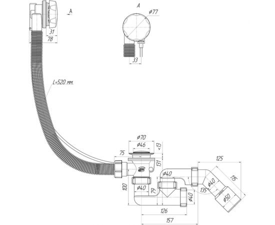Сифон для ванны АНИ пласт клик клак, полуавтомат EM421 – изображение 2