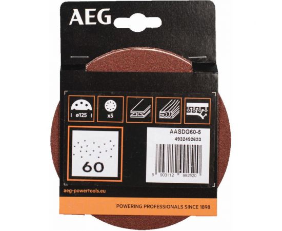 Шлифовальные диски AASDG60-5 5 шт, 125 мм, Р60 AEG 4932492633 – изображение 2