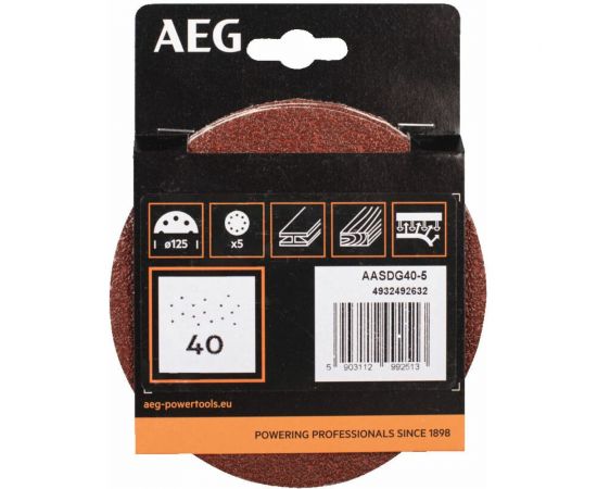 Шлифовальные диски AASDG40-5 5 шт, 125 мм, Р40 AEG 4932492632 – изображение 2