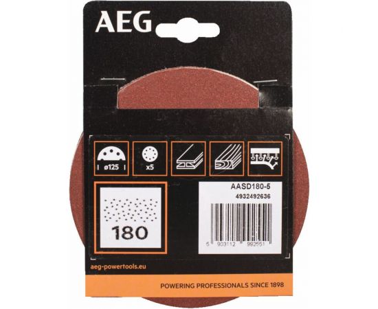 Шлифовальные диски AASD180-5 5 шт, 125 мм, Р180 AEG 4932492636 – изображение 2