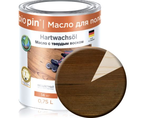 Масло для пола с твердым воском BIO PIN 1910 Hartwachsol в цвете Прозрачный коричневый 0.75 л 19101F103 – изображение 2