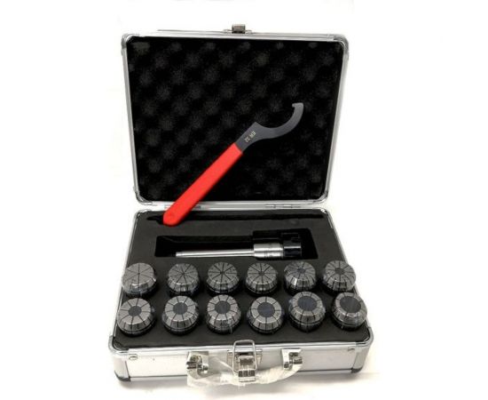 Патрон цанговый КМ4 с набором цанг ER32 12 шт 3, 4, 5, 6, 8, 10, 12, 14, 15, 16, 18, 20 мм SOVIS 5114 