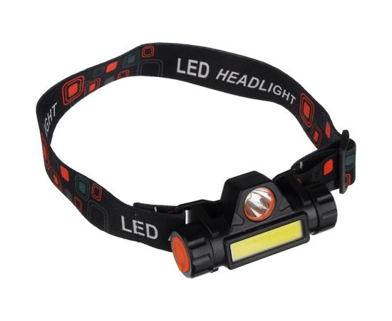 Налобный фонарик ЧИНГИСХАН 1000мАч, 1 COB, 1 LED, 8х3 см, 2 режима, пластик 221-013 