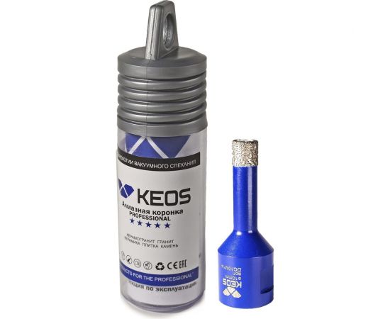 Коронка алмазная по керамограниту PRO 10 мм, M14, с воском KEOS DC10M14 