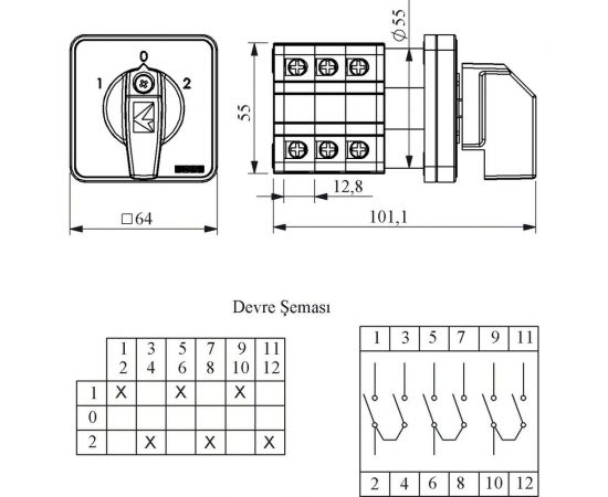 Переключатель полюсов Emas реверсивный трехфазный 1-0-2 32А PSA032KD334S – изображение 2