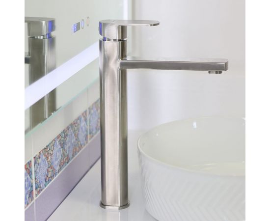 Смеситель для умывальника MELANA Stello нерж.сталь, однорычажный, сатин, литой излив 610302 – изображение 2
