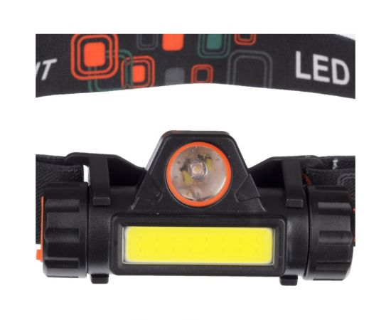 Налобный фонарик ЧИНГИСХАН 1000мАч, 1 COB, 1 LED, 8х3 см, 2 режима, пластик 221-013 – изображение 2