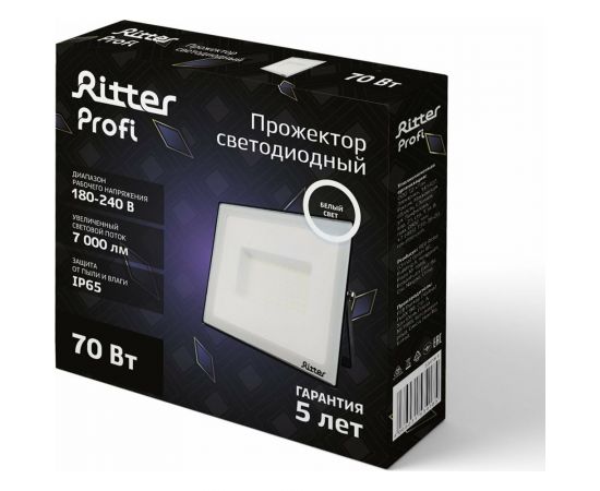 Светодиодный прожектор RITTER серия PROFI 230В 70 Вт 4000К 7000Лм IP65 черный 53418 5 – изображение 3