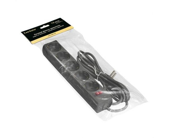 Сетевой фильтр ExeGate SP-5-1.5B 5евро с заземлением, 1.5м, выключатель с подсветкой, черный 266859 – изображение 3