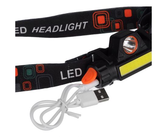 Налобный фонарик ЧИНГИСХАН 1000мАч, 1 COB, 1 LED, 8х3 см, 2 режима, пластик 221-013 – изображение 5